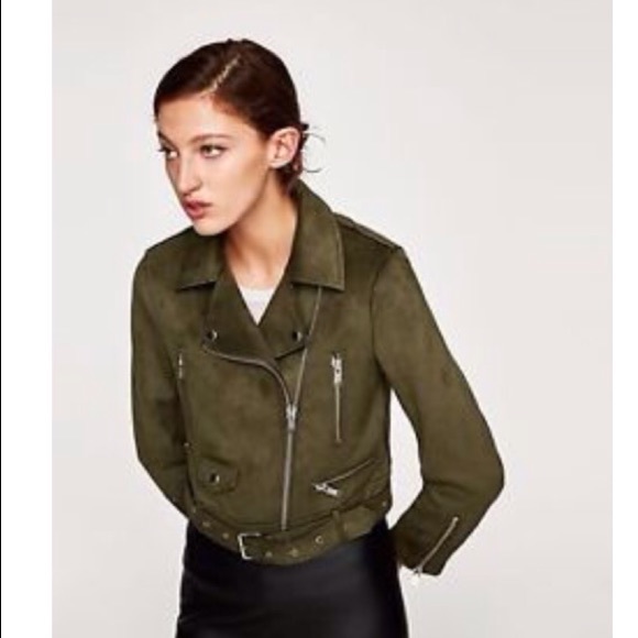 Zara Jackets & Blazers - Zara Faux Suede Moto Olive Green Large NWTs